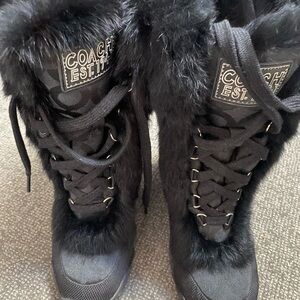 Coach Women's Black Winter Boots with Fur